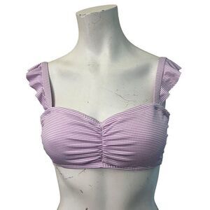 Juniors Size D / DD Striped Seersucker Swim Top Purple Ruffle Bralette Bikini
